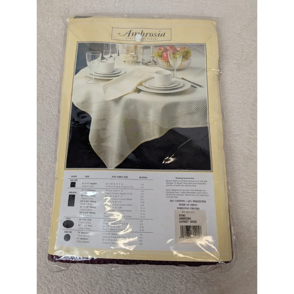 Ambrosia Fine Table Linens Garnet Red Square‎ Tablecloth 52x52 NIP Coquette Goth